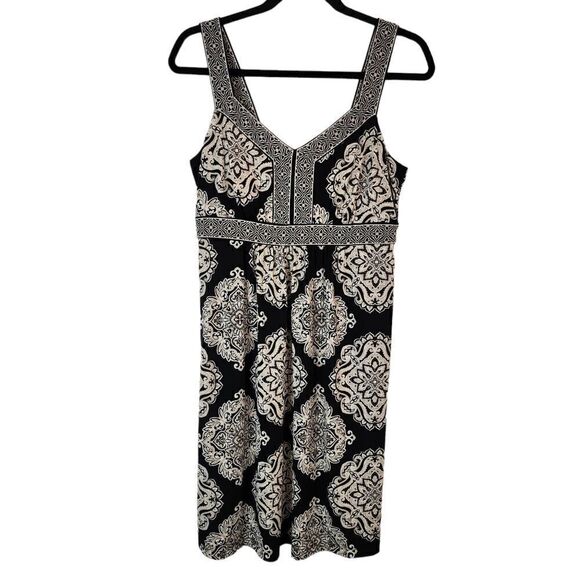 APT. 9 Medallion Black/White/Taupe Embellished Empire Dress Size Small - Picture 1 of 11